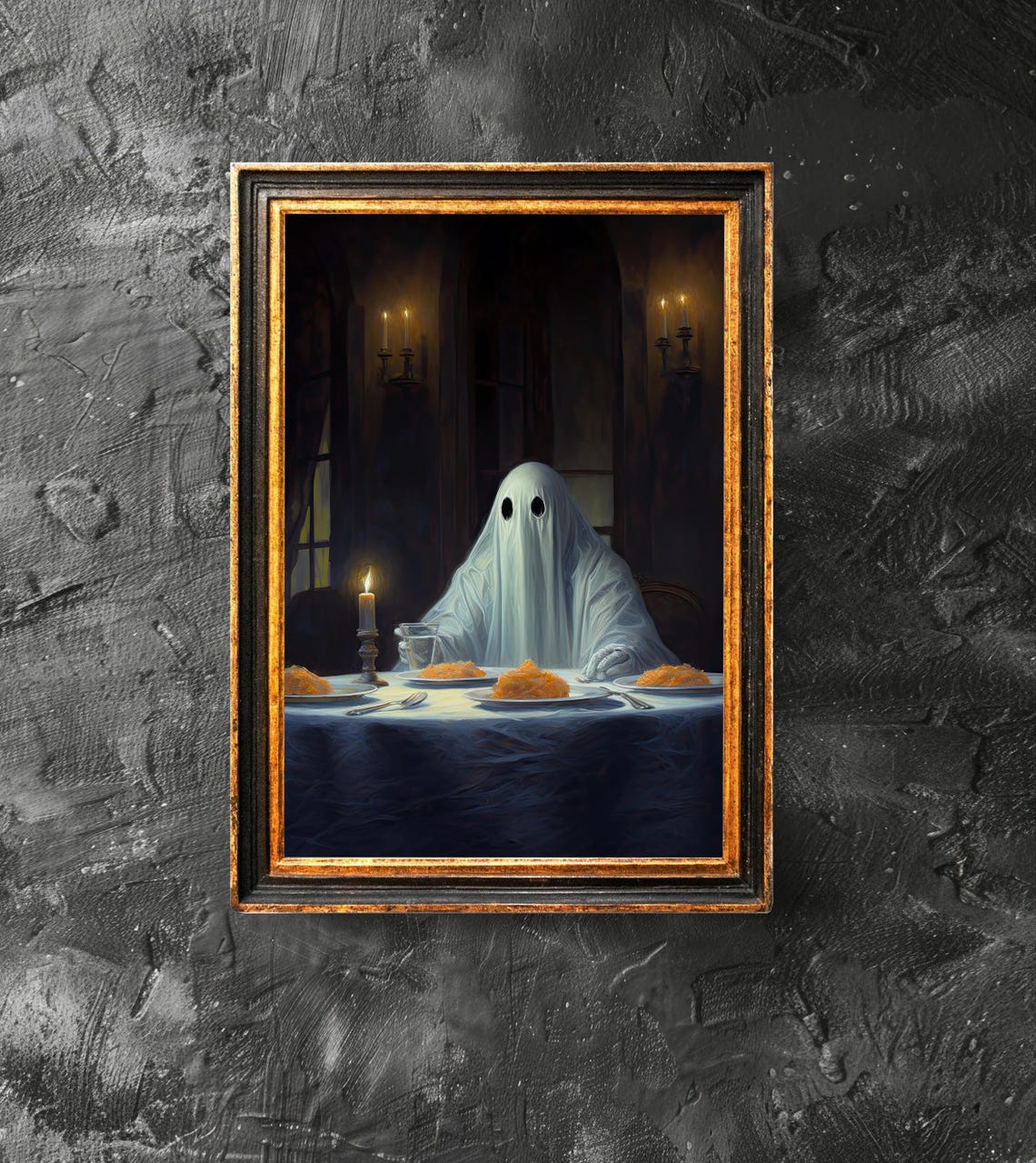 Having Dinner Poster Spooky Cute Dining Nook Print Food Halloween Vintage