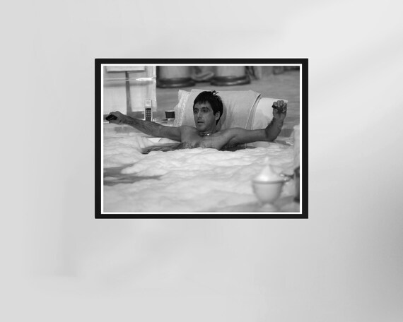 Scarface Tony Montana Bathtub Scene Black and White Bathroom Poster