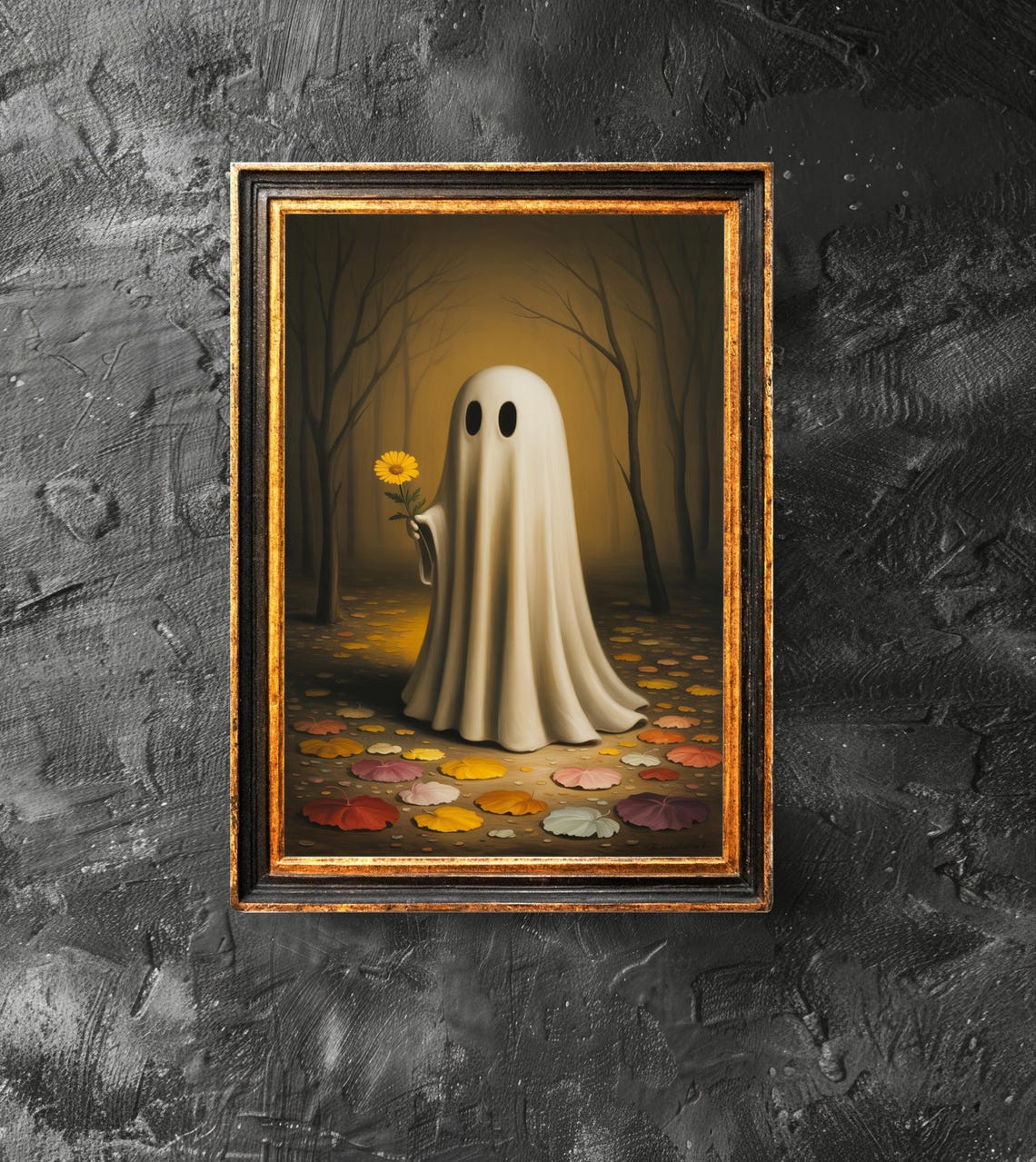 Holding A Flower In Forest Poster Spooky Wall Art Vintage Painting Halloween