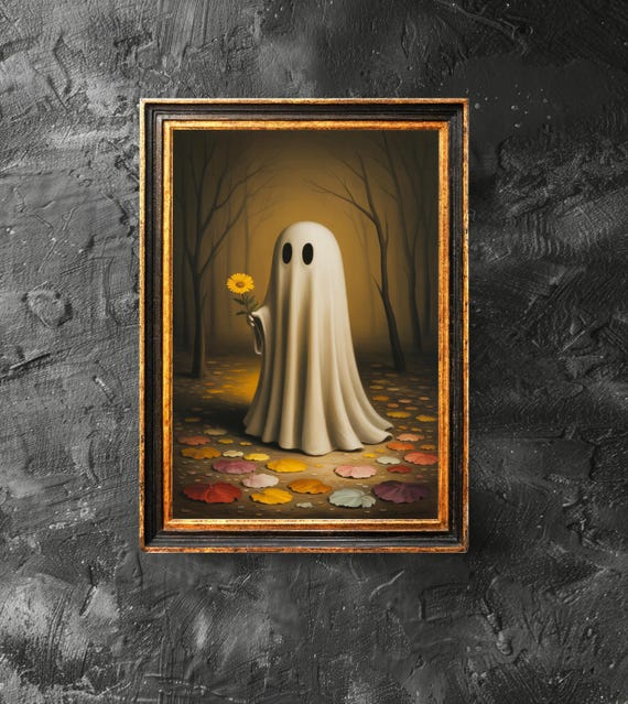 Holding A Flower In Forest Poster Spooky Wall Art Vintage Painting Halloween
