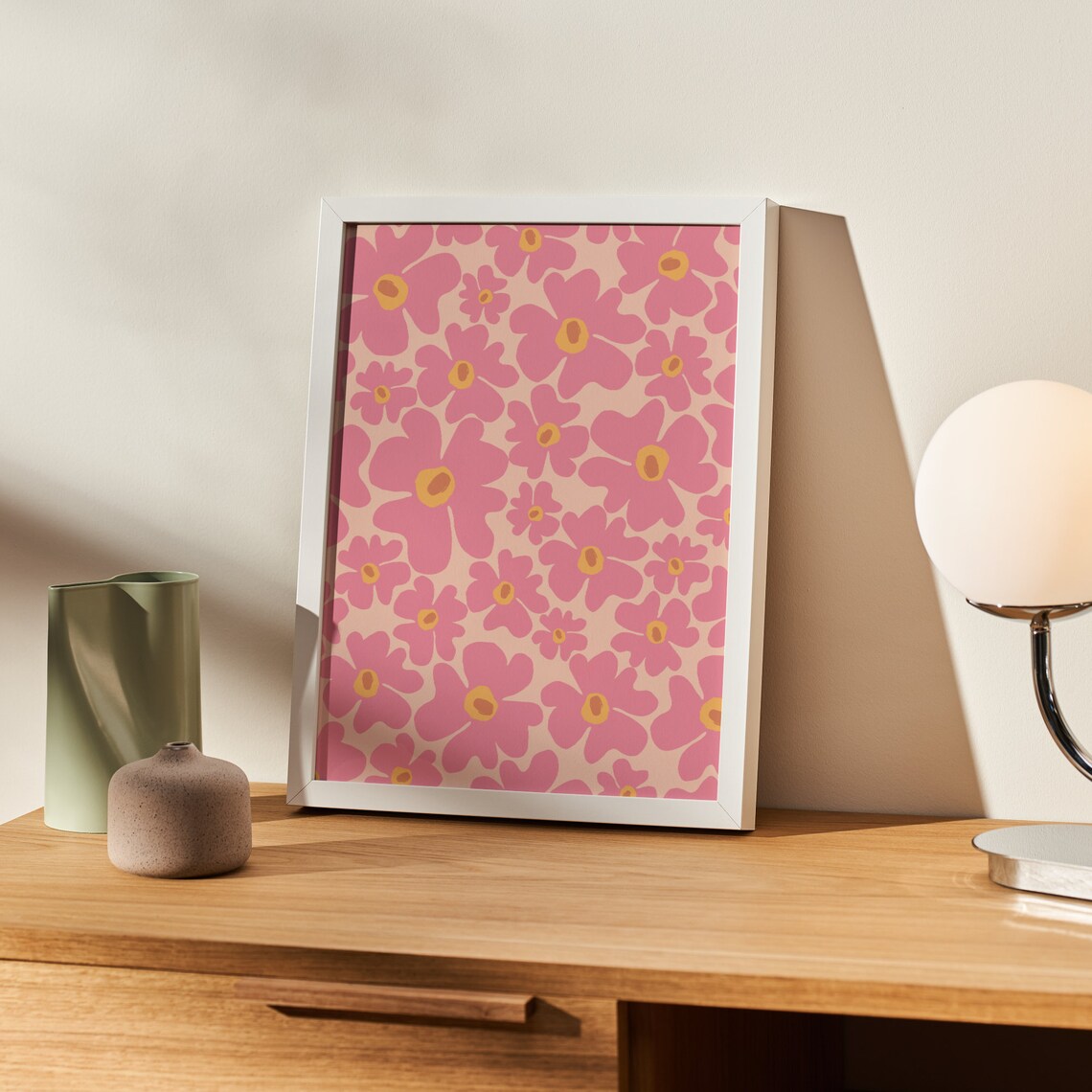 Wavy Flowers Pink Preppy Abstract Wall Art Print - Image 2