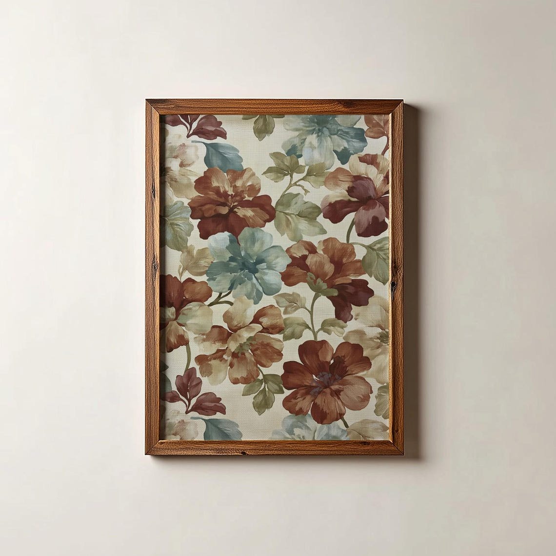 Vintage Terracotta Floral Tapestry Dusty Blue Botanical Wall Art