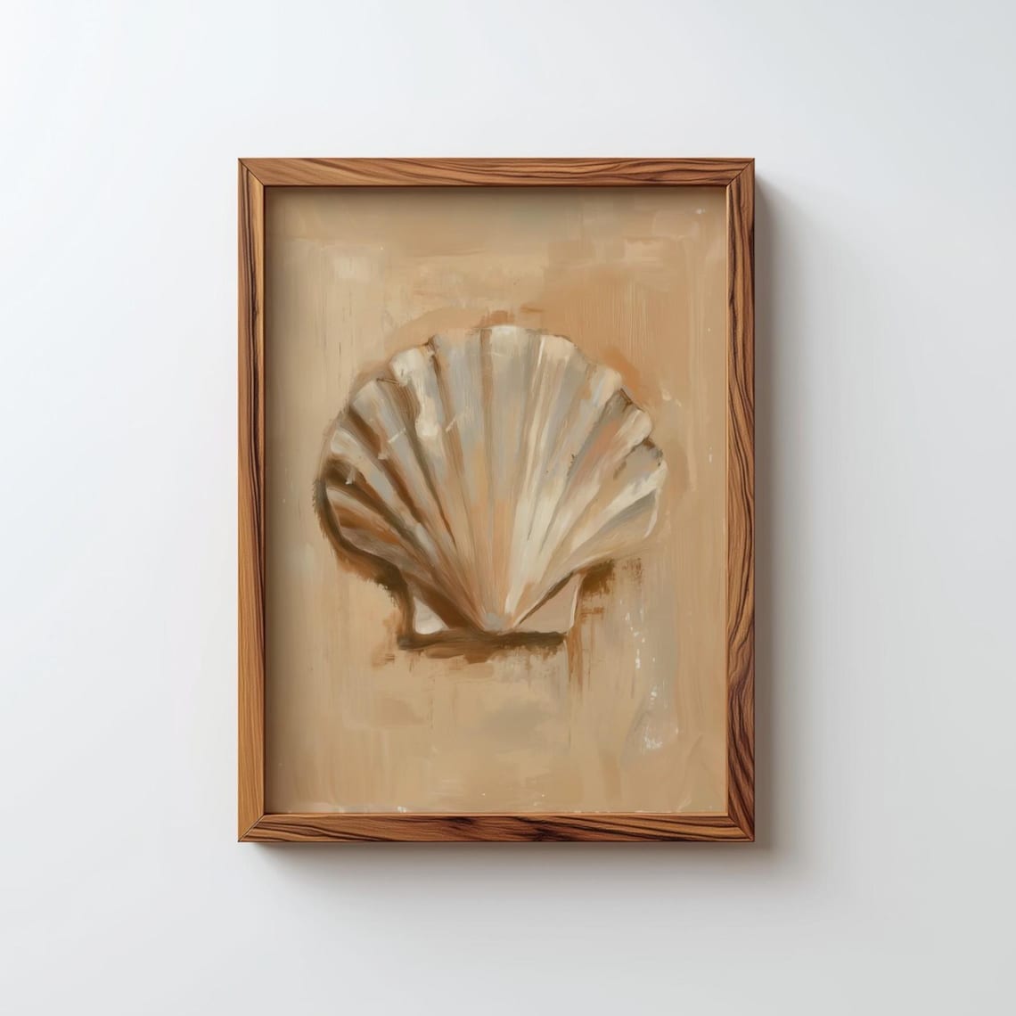 Neutral Beige Scallop Shell Poster Minimalist Coastal Shell Painting Decor