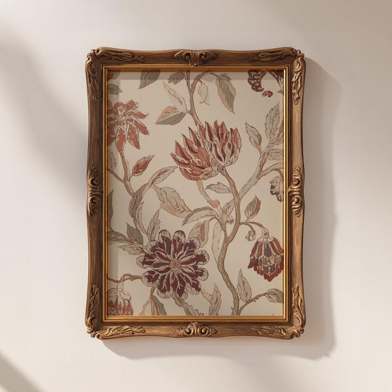 Vintage Floral Tapestry Print Beige Cottagecore Flower Wall Art Digital Download