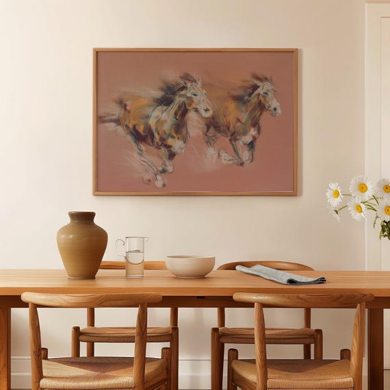 Minimalist Horse Art Print Pink Modern Equine Poster Digital Download