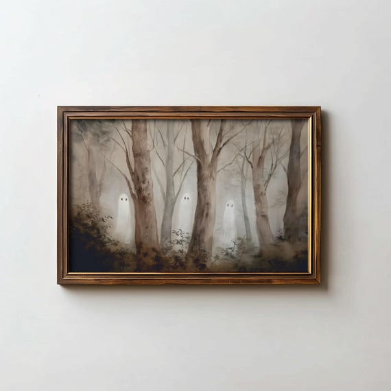 Ghost Print Fall Misty Forest Art Halloween Autumn Wall Digital Download