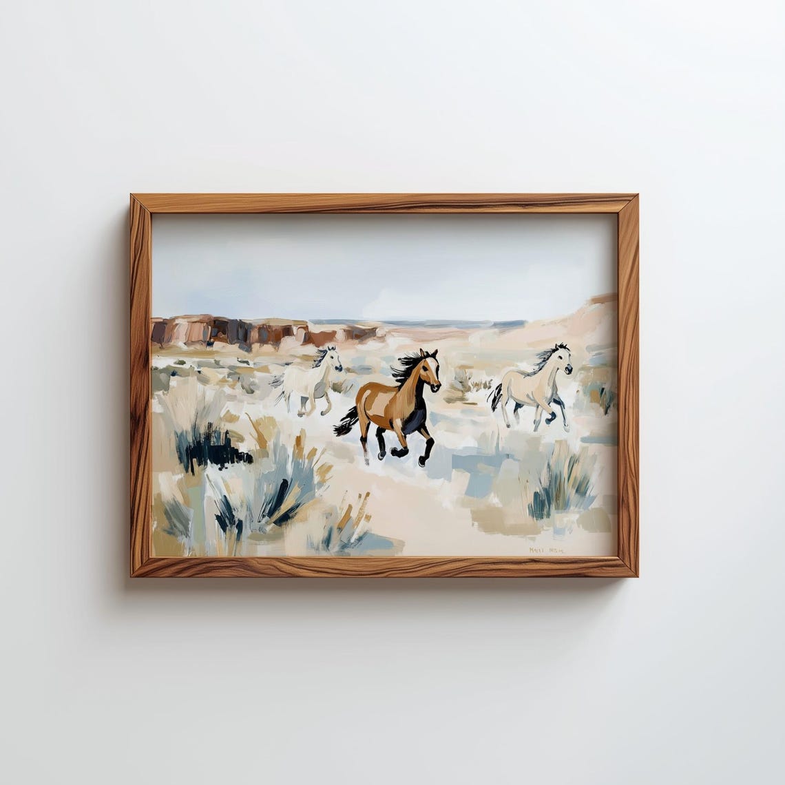 Wild Horses Running Desert Poster Abstract Equine Landscape Painting