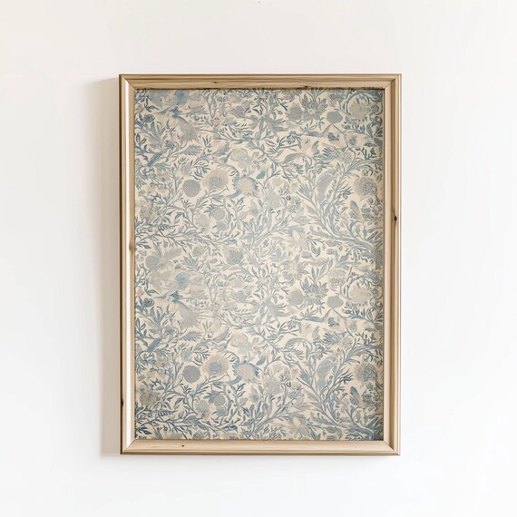 Blue Botanical Tapestry Light Vintage Floral Neutral Charm Poster