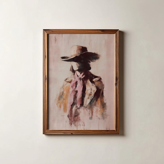 Faceless Cowgirl Pink Scarf Dark Hat Impressionist Western Poster