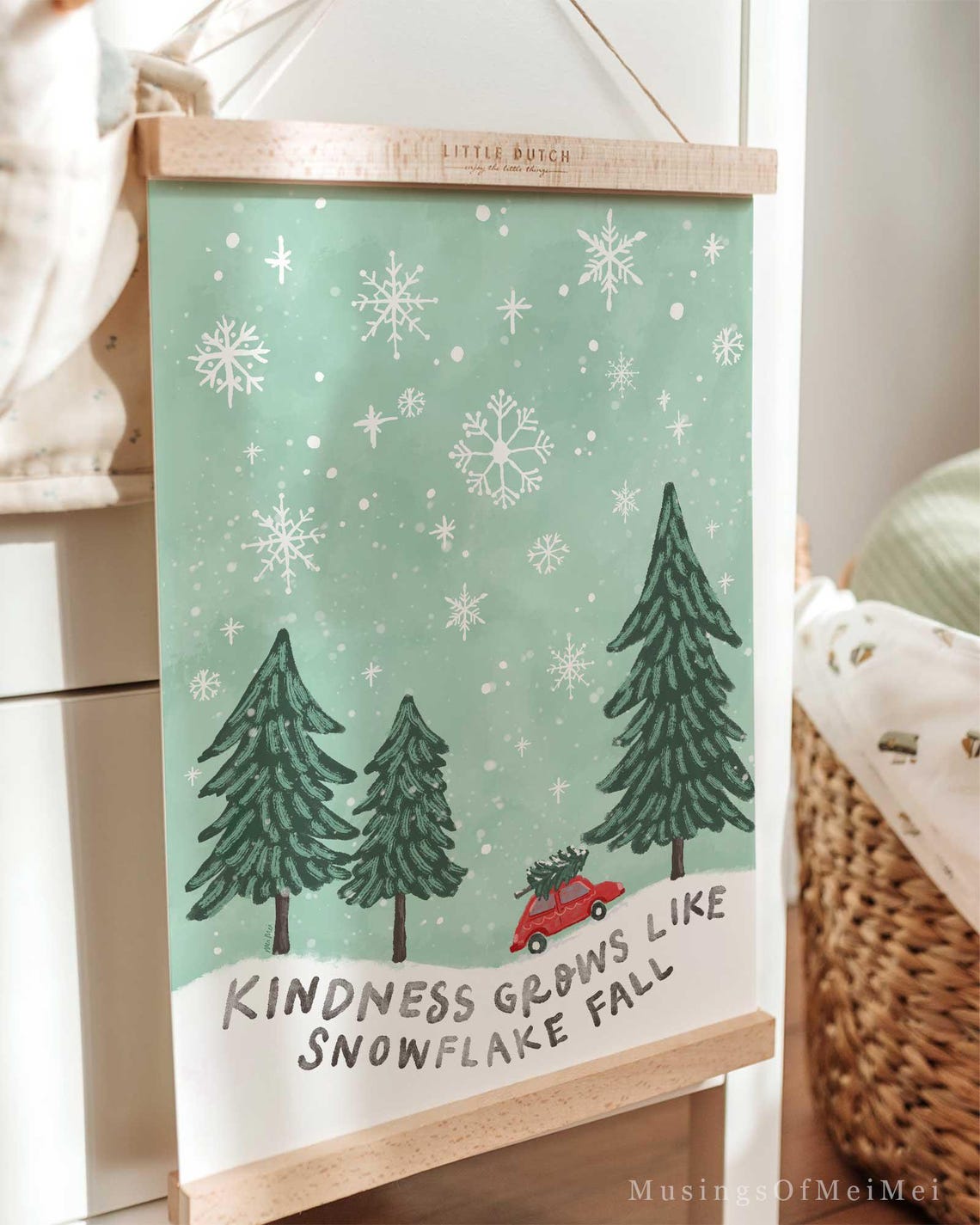Kindness Grows Like Snowflake Fall Winter Wonderland Kids Poster - Image 3