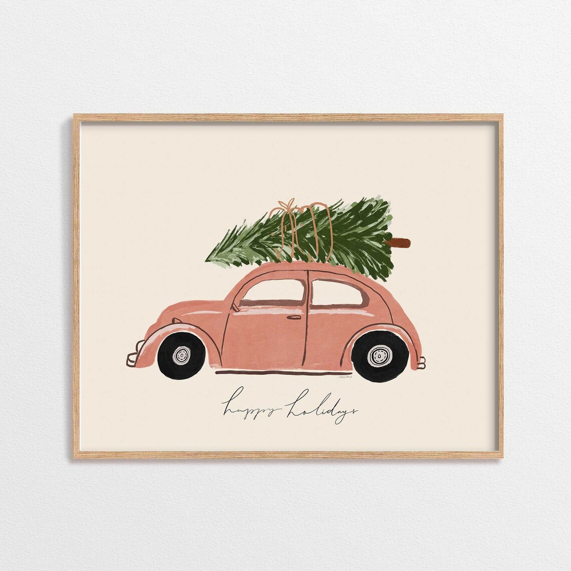 Happy Holidays Vintage Car Christmas Poster