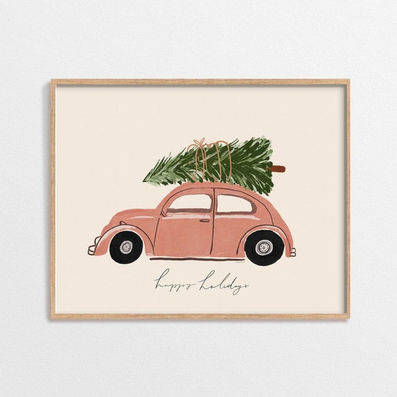 Happy Holidays Vintage Car Christmas Poster