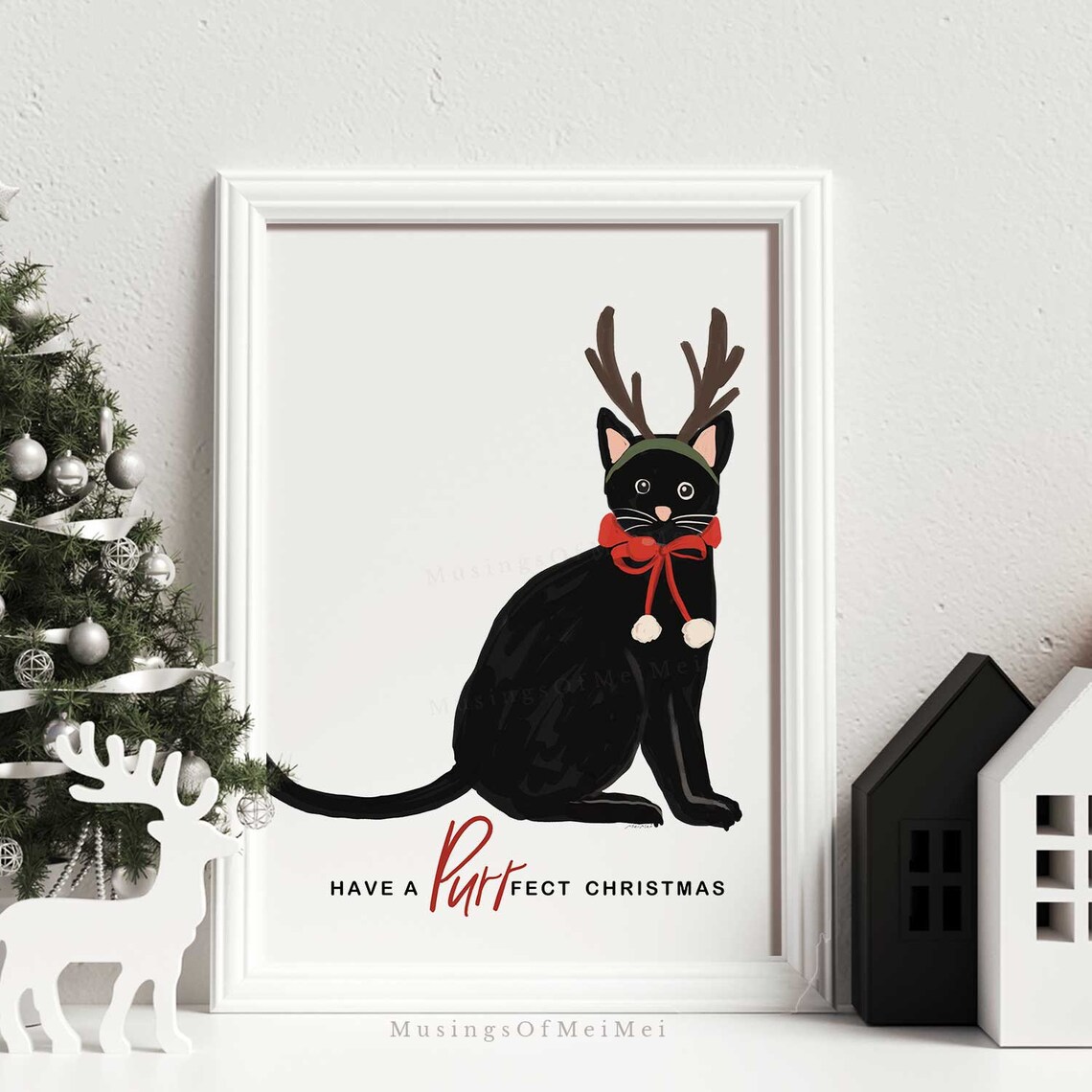 Cat Christmas Wall Art, Holiday Decor Poster - Image 2