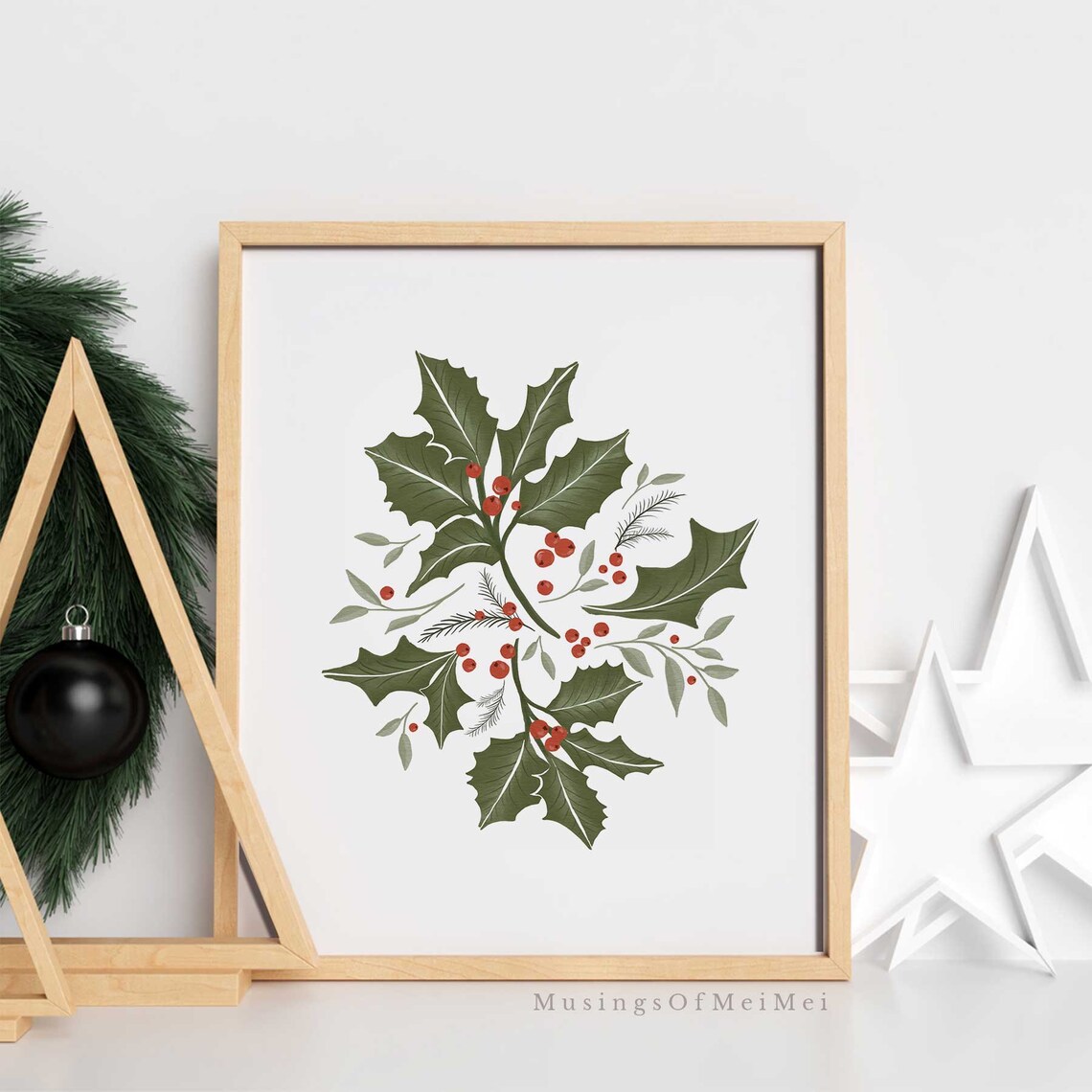 Holiday Christmas Leaves and Berries Vintage Art Print - Image 3