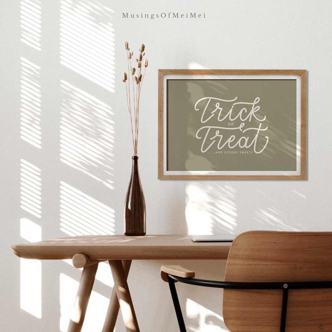 Trick or Treat and Spooky Sweets Sage Green Halloween Poster - Image 2