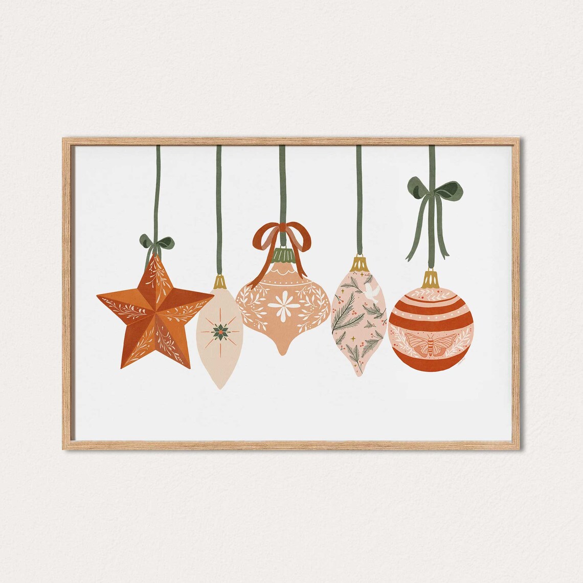 Christmas Tree Ornaments Art Print, Boho Holiday Decor