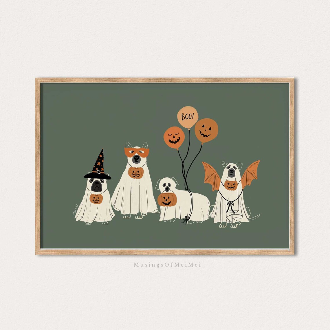 Halloween Dogs Cute Spooky Illustration Art Print