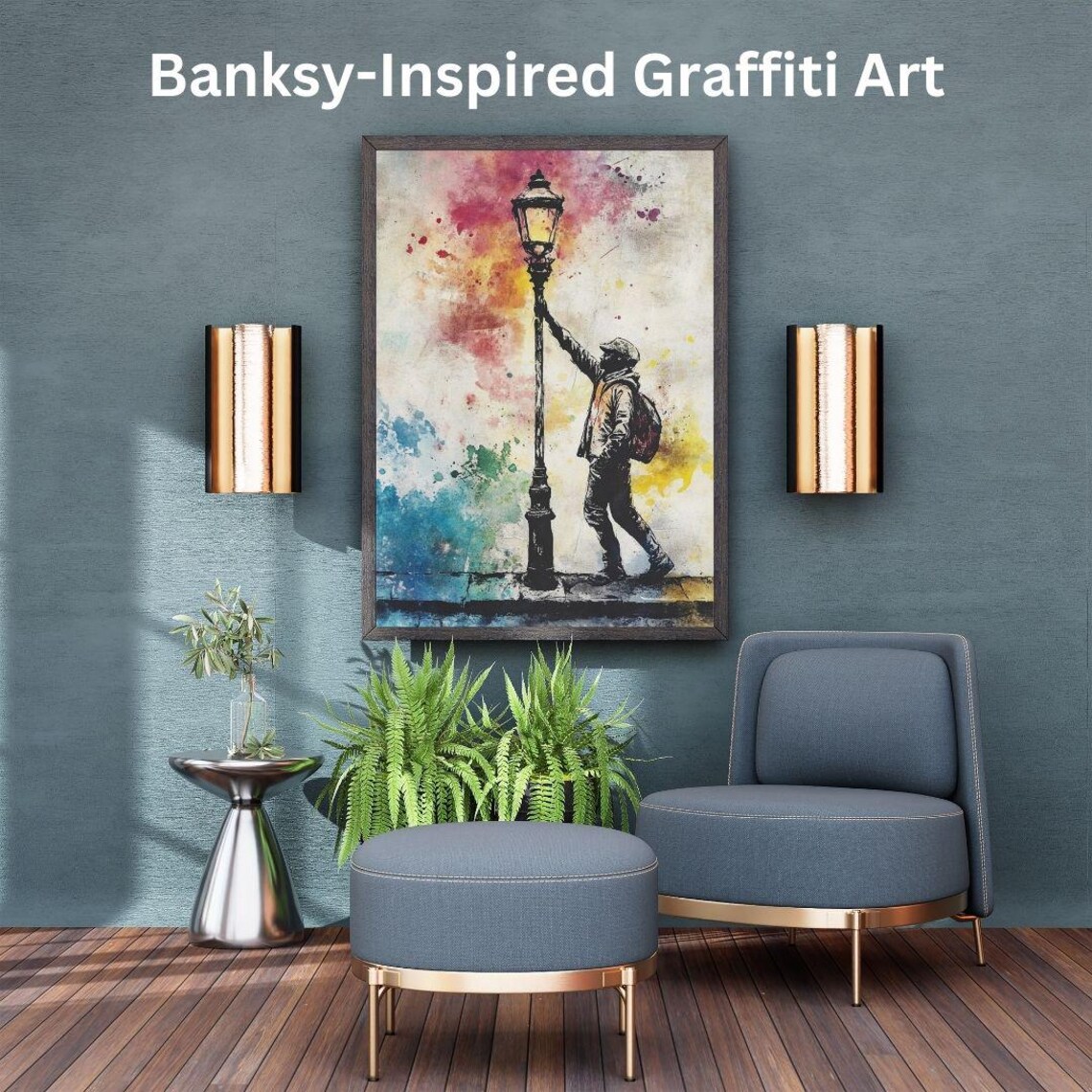 Banksy Inspired Street Lamp Stencil Man Urban Graffiti Wall Art