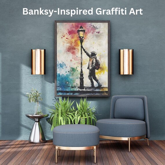 Banksy Inspired Street Lamp Stencil Man Urban Graffiti Wall Art