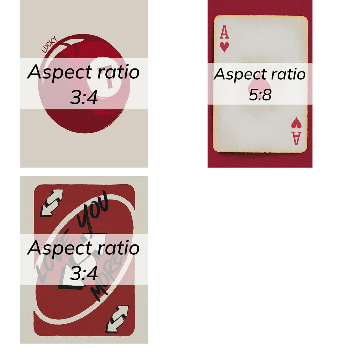 Retro Red Card Trio Set of 3 Lucky 7 Ace Love You More Gallery Poster