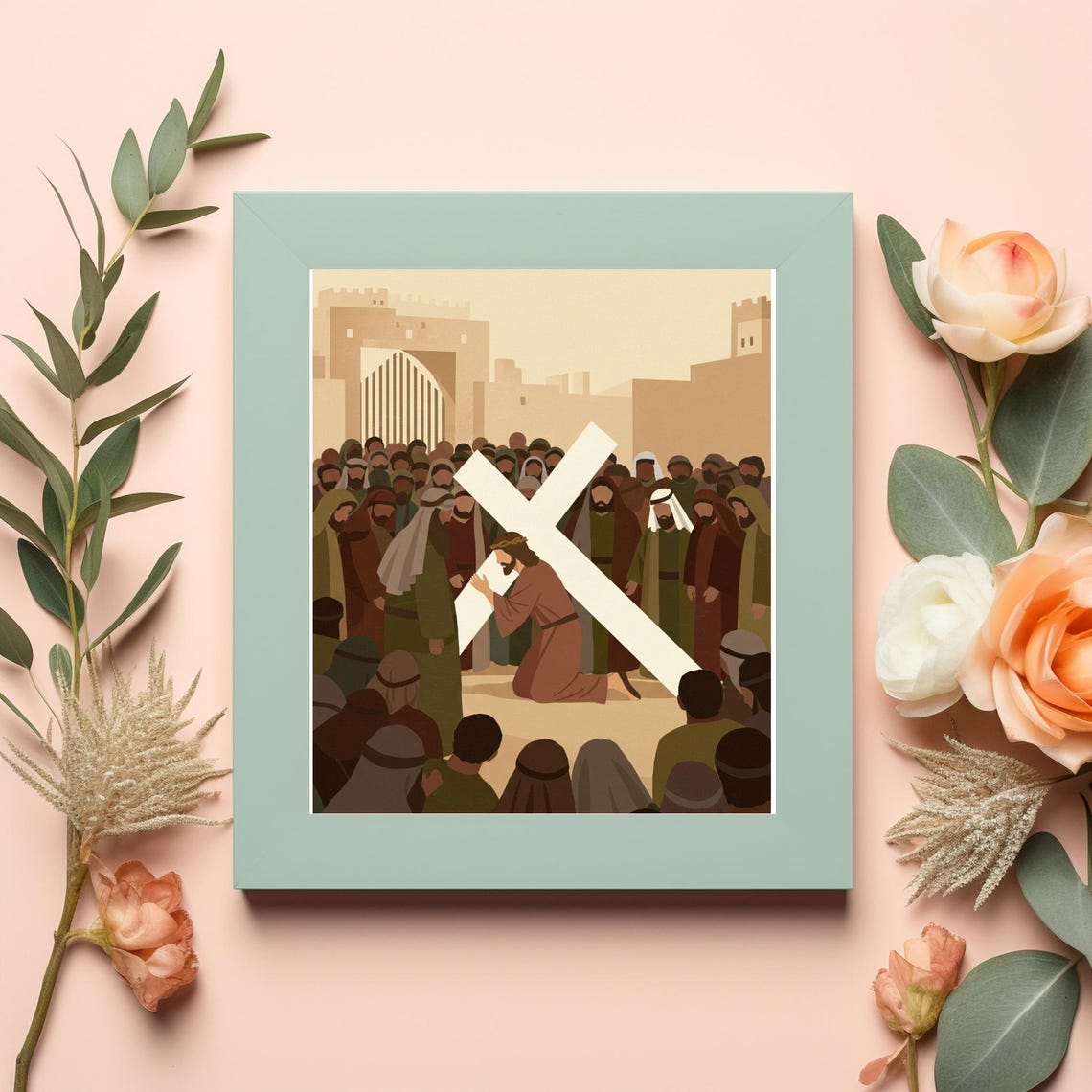 Jesus Carrying the White Cross Jerusalem Christian Faith Poster