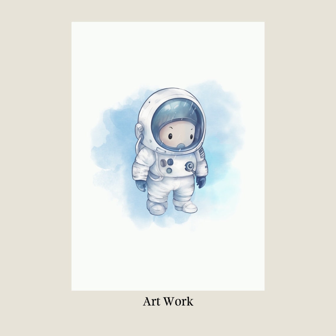Cute Blue Astronaut Soft Watercolor Splash Kids Room Nursery Poster - Image 2