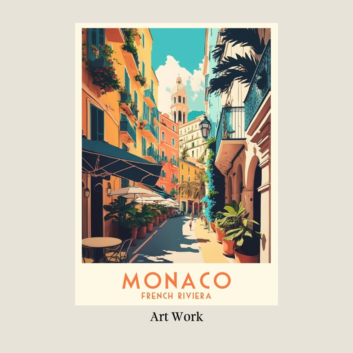 Monaco French Riviera Vintage Style Travel Poster Illustration