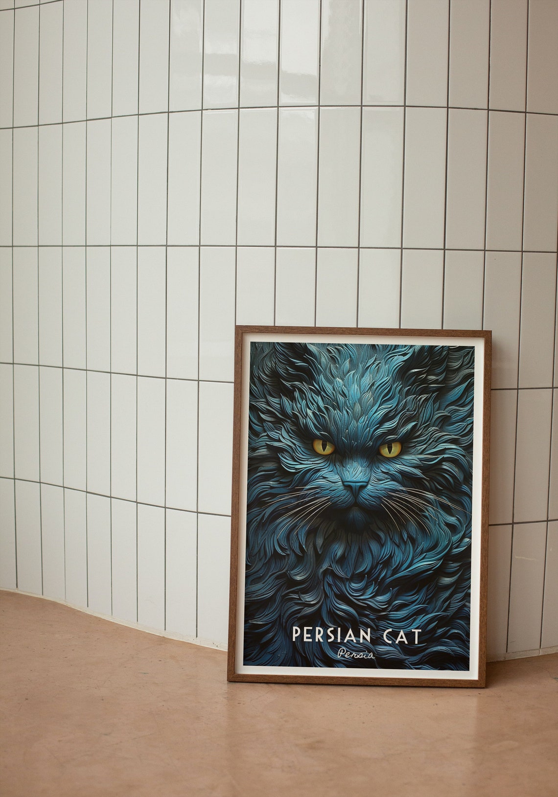 Persian Cat Deep Blue Sculpted 3D Fur Portrait Poster for Home - Image 4