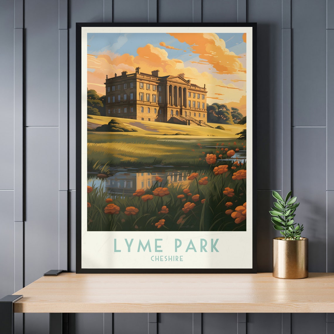 Lyme Park Cheshire Grand English Mansion Sunset Vintage Travel Poster - Image 3