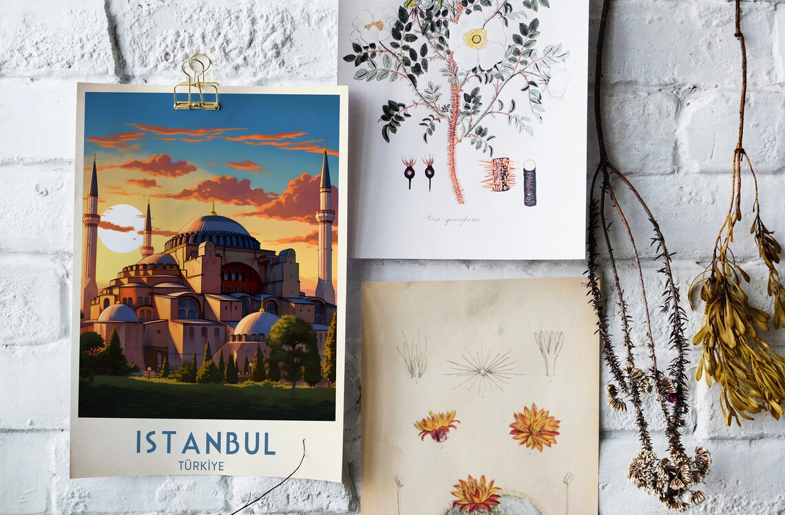 Istanbul Hagia Sophia Sunset Golden Hour Vintage Travel Poster - Image 4