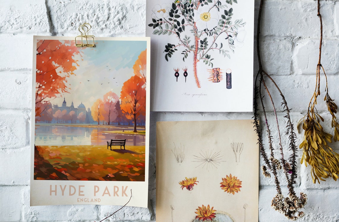 Hyde Park London Autumn Lake Bench Golden Foliage Fall Poster - Image 4