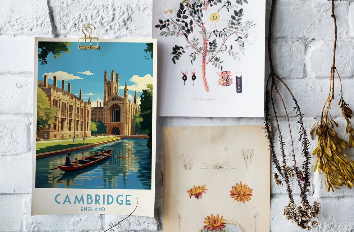 Cambridge King's College Chapel Punting Cam Vintage Travel Poster - Image 4