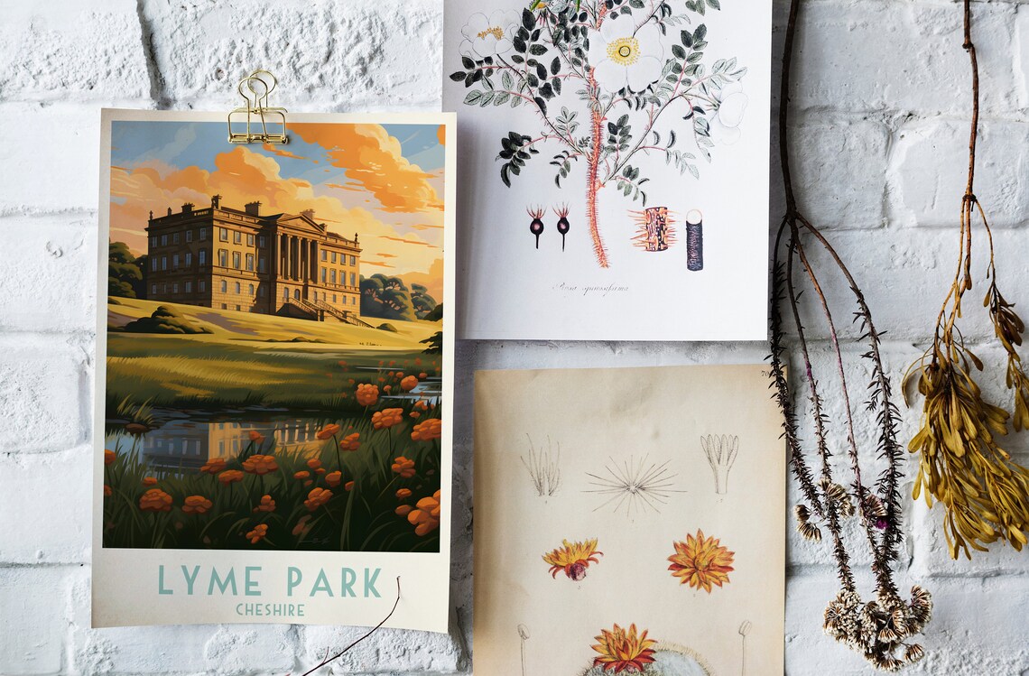 Lyme Park Cheshire Grand English Mansion Sunset Vintage Travel Poster - Image 4
