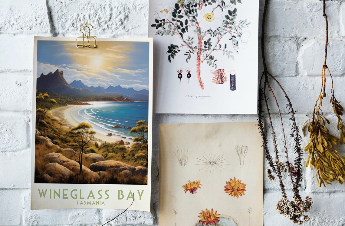 Wineglass Bay Tasmania Golden Beach Mountain Coast Travel Poster - Image 2
