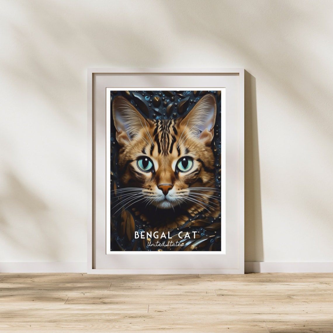 Bengal Cat Green Eyes Golden Mosaic Pet Portrait Poster for Home - Image 3