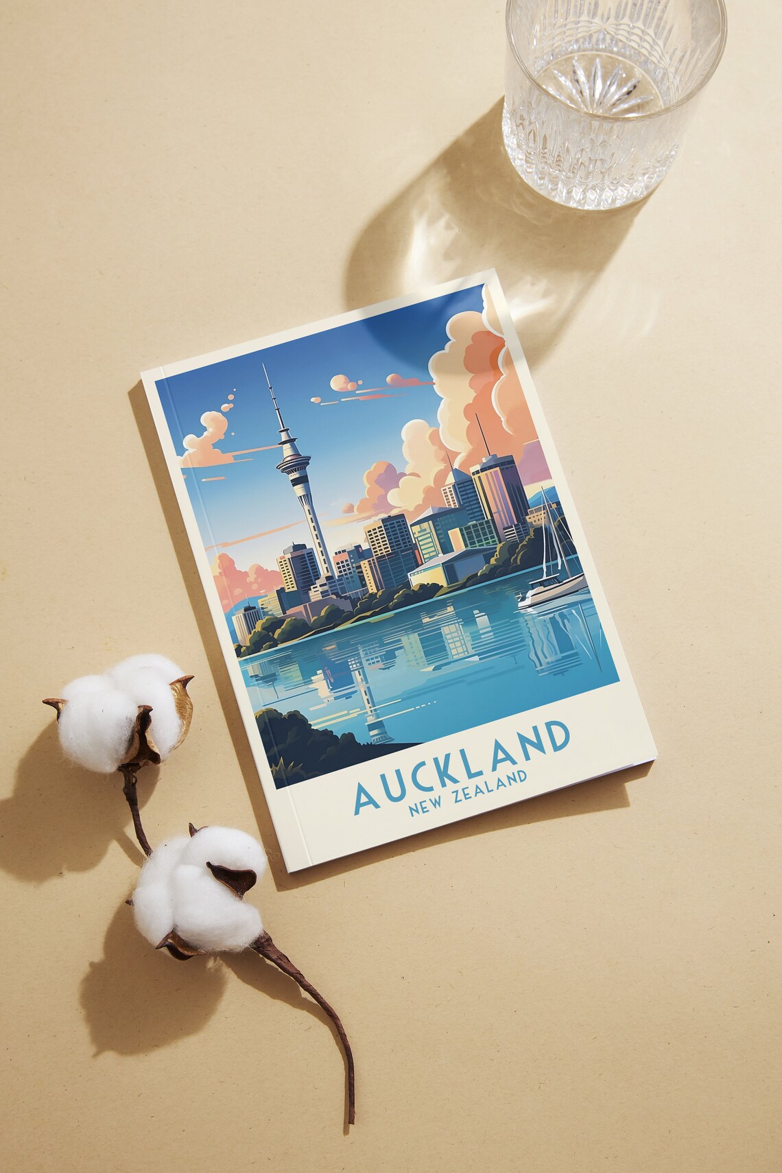 Auckland New Zealand Sky Tower Harbor Sunset Vintage Travel Poster - Image 2