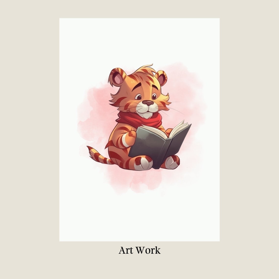 Baby Tiger Reading Book Wearing Scarf Kids Room Nursery Wall Art - Image 2