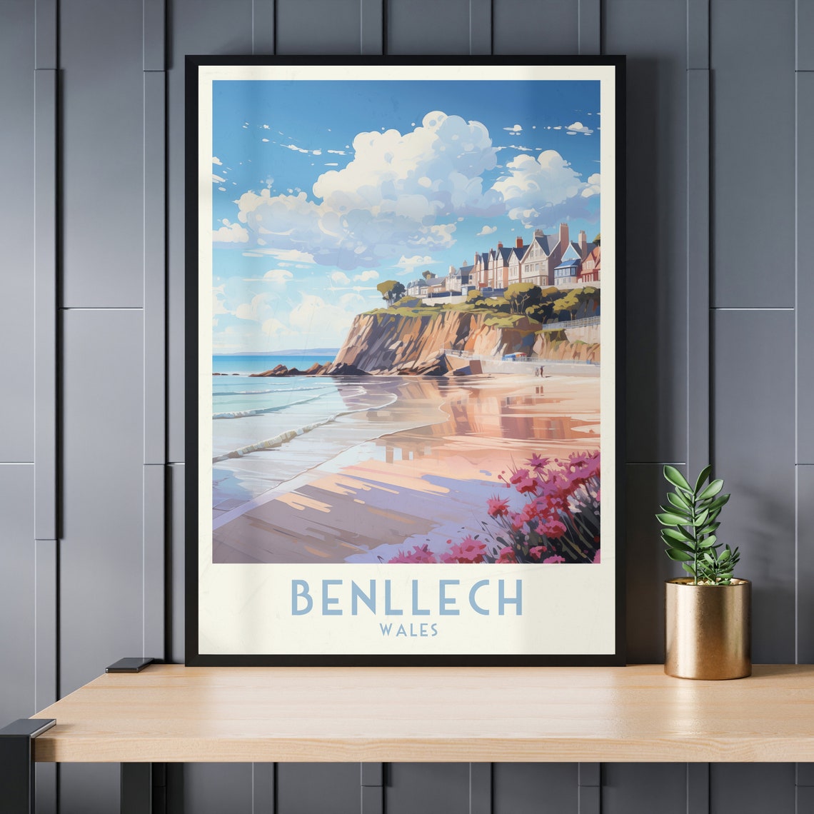 Benllech Wales Sandy Beach Beneath Cliff Top Homes Travel Poster - Image 4