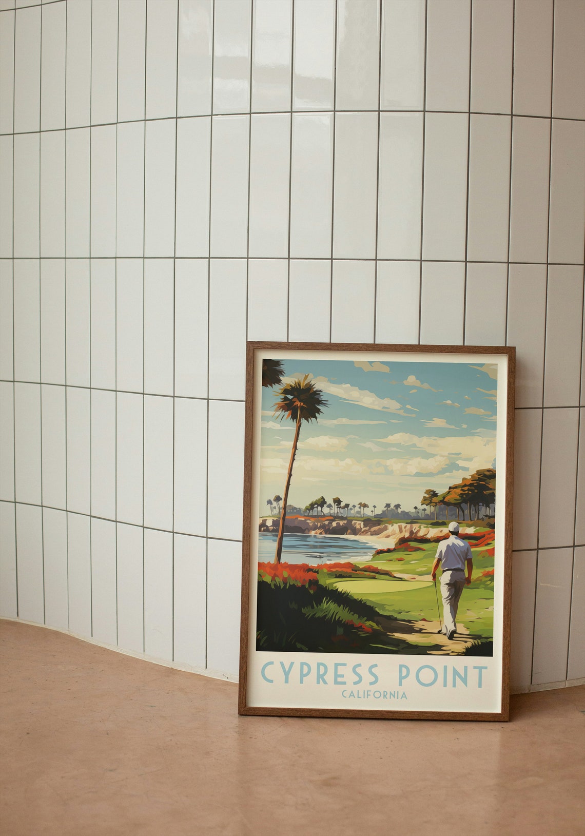 Cypress Point California Golfer Walking Coastal Path Golf Poster - Image 2