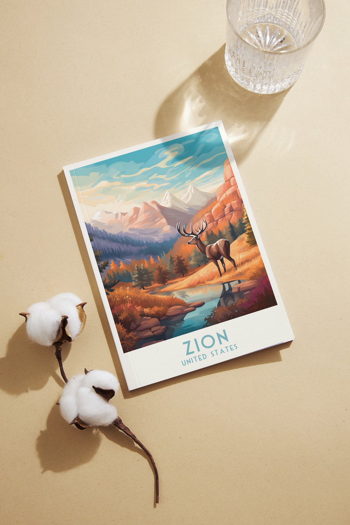 Zion National Park Autumn Elk Streamside Scene Vintage Travel Poster - Image 2