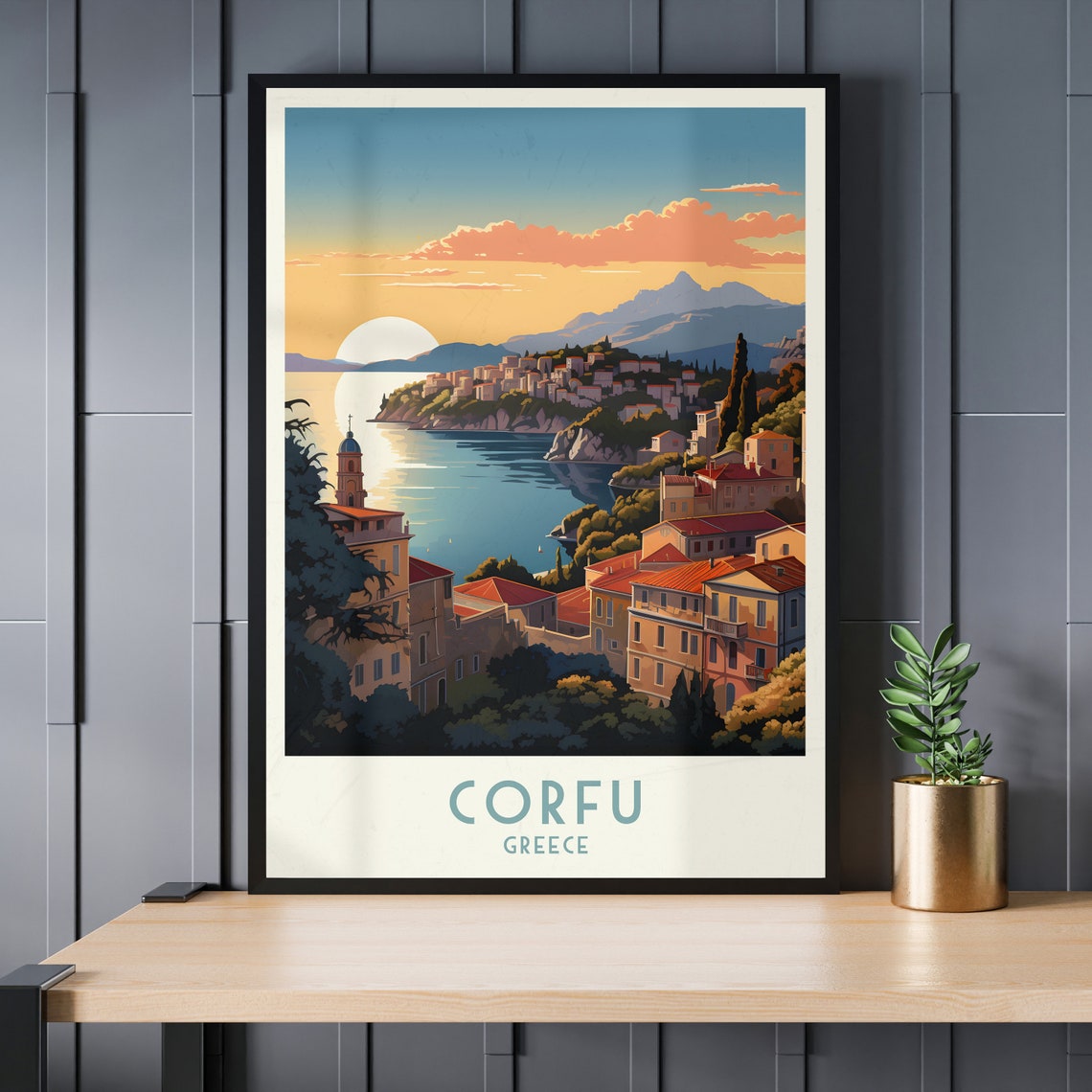 Corfu Harbor Sunset Ionian Island Vintage Greece Travel Poster - Image 3