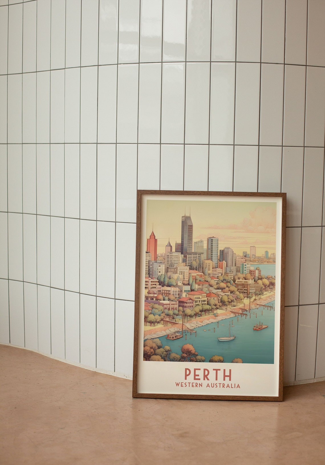 Perth Western Australia Riverside Skyline Sailboats Travel Poster - Image 2