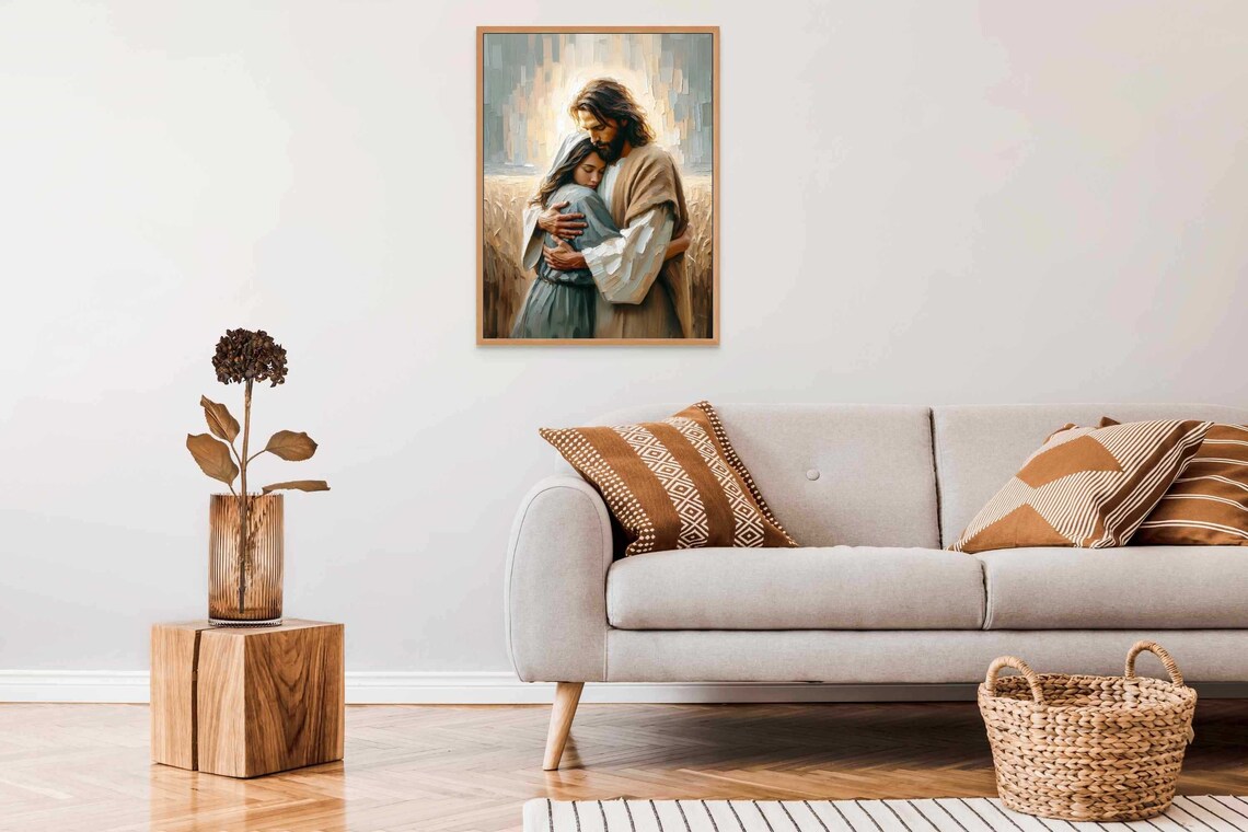 Jesus Embracing Young Woman In Wheat Field Under Glowing Light Poster - Image 6