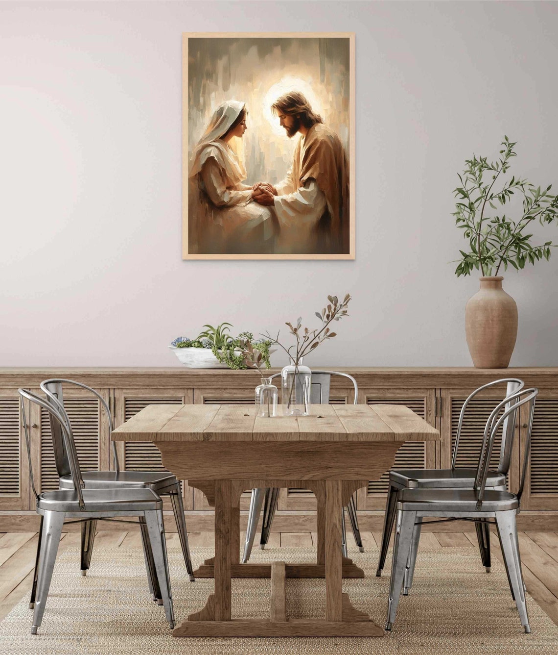 Jesus And Veiled Woman Seated Together Holding Hands In Prayer Poster - Image 5