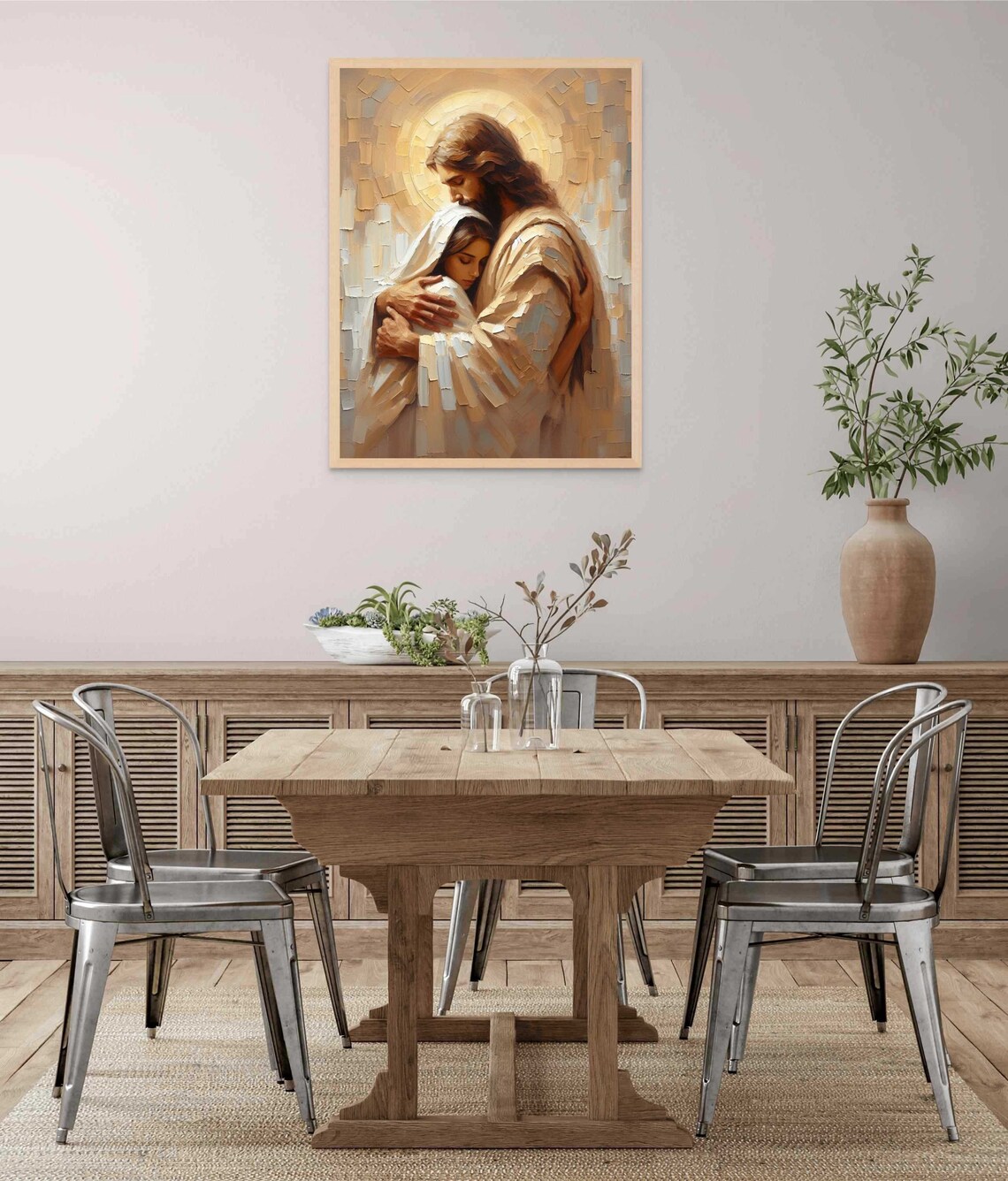 Jesus Embracing Veiled Woman Beneath Golden Mosaic Halo Art Poster - Image 5
