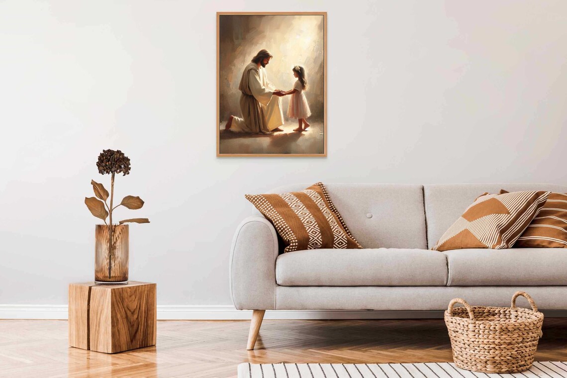 Gentle Saviour Jesus With Girl Christian Art Print - Image 5