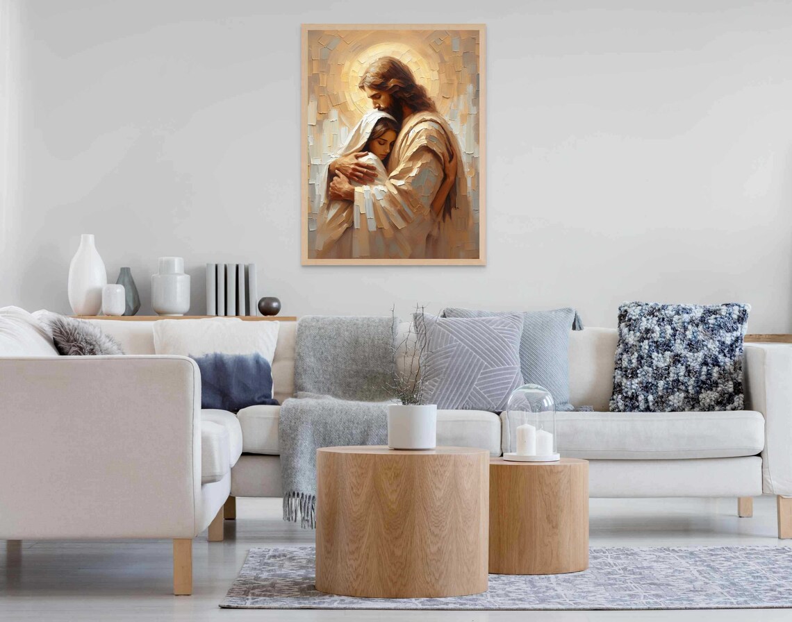 Jesus Embracing Veiled Woman Beneath Golden Mosaic Halo Art Poster - Image 6