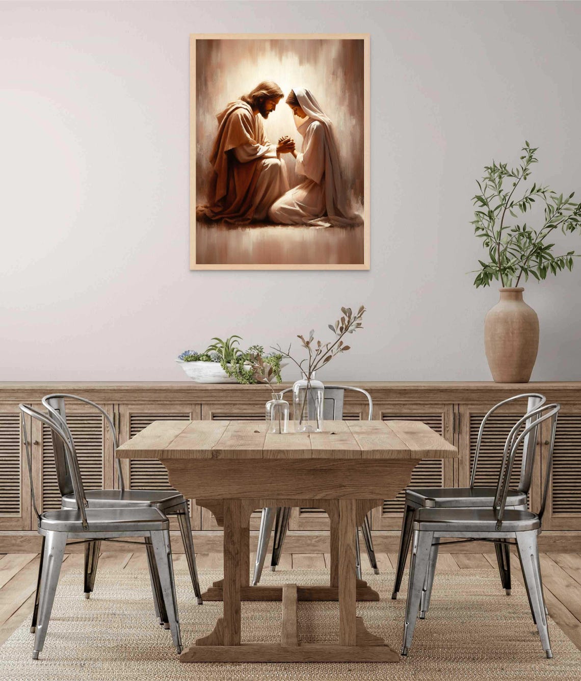 Jesus Kneeling With Woman In Prayer Golden Light Christian Art Poster - Image 6