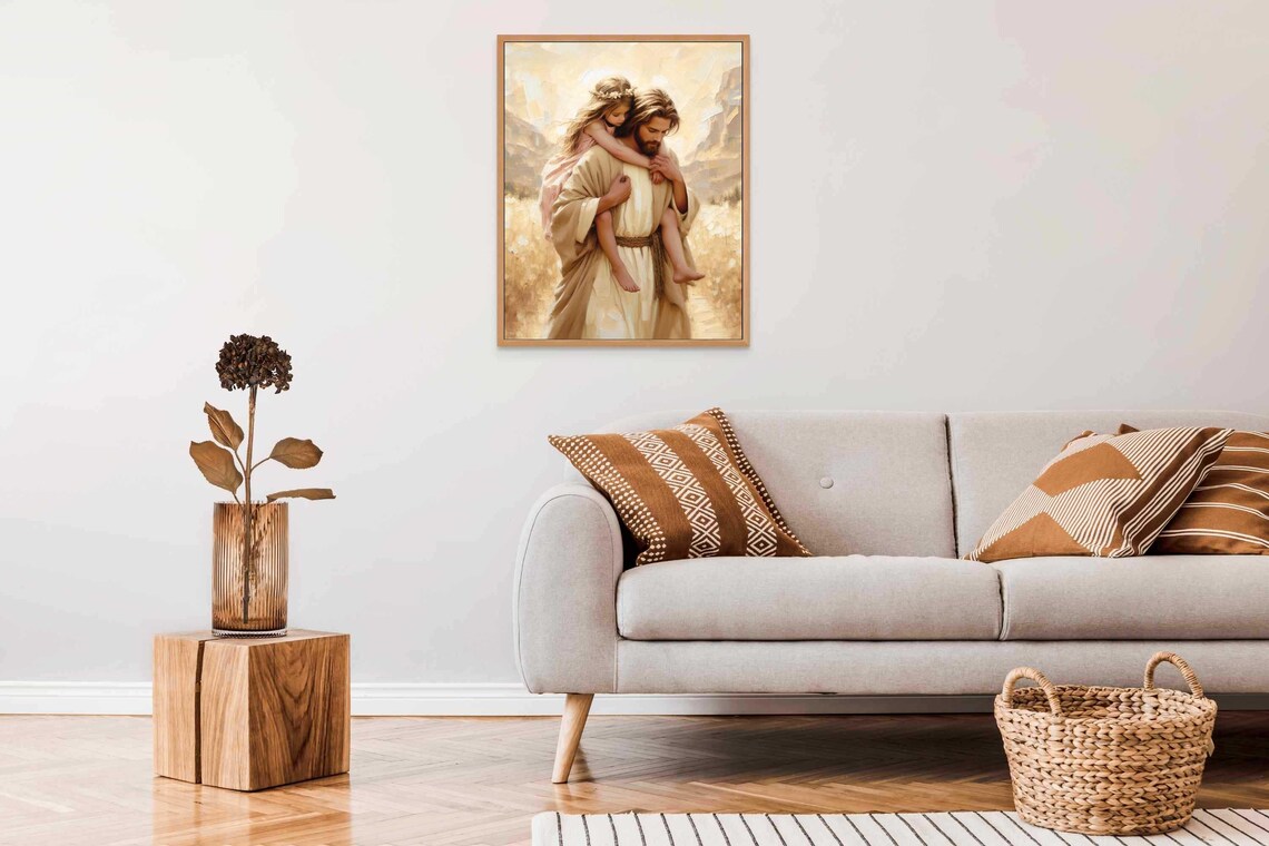 Jesus Carrying Little Girl Piggyback Through Golden Field Joyful Poster - Image 6