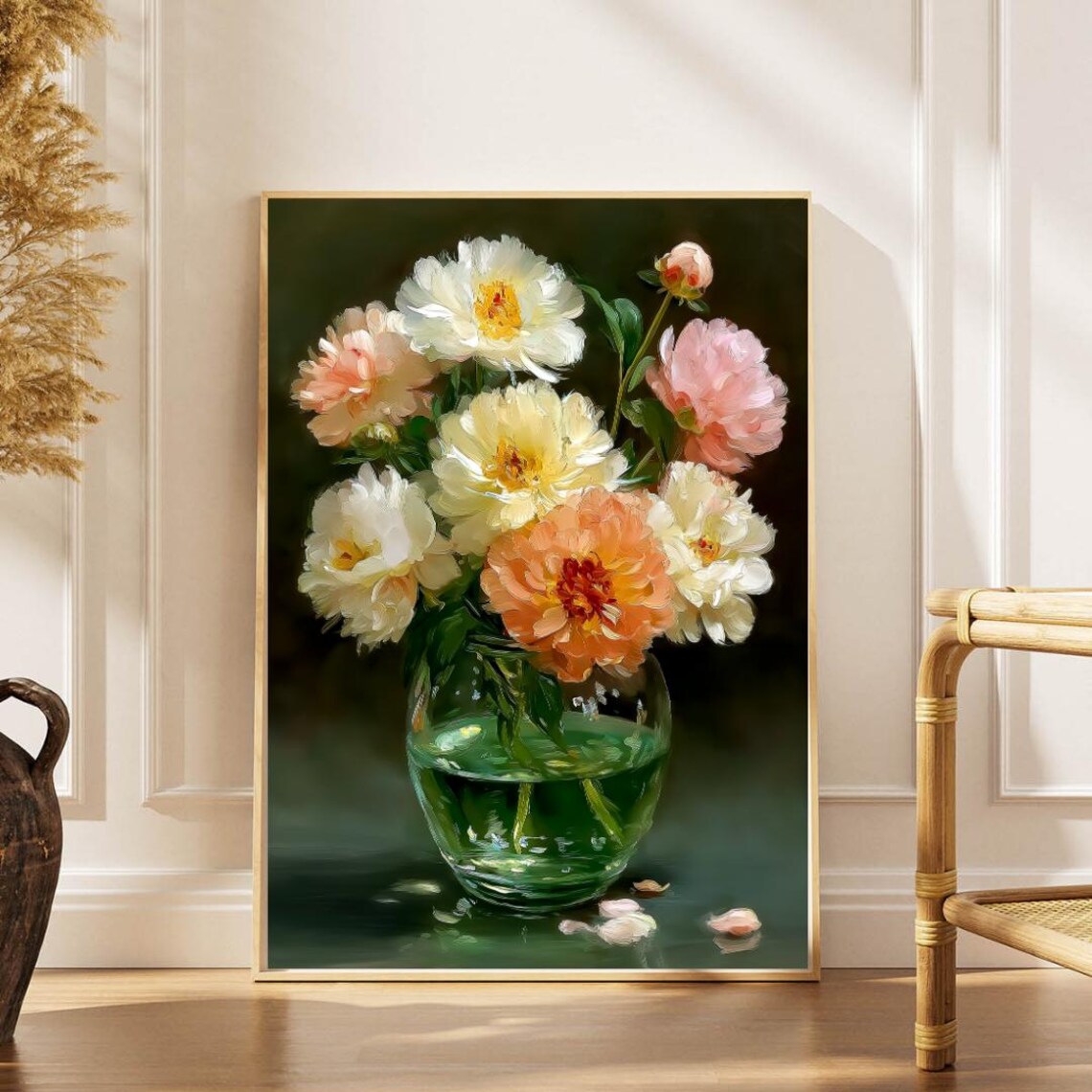 Peonies In Glass Vase, Elegant Floral Art Print